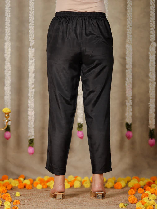 Chanderi Solid Straight Black Kurta Set