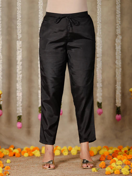 Chanderi Solid Straight Black Kurta Set