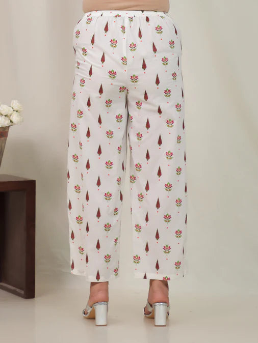 Soft Cotton Floral Flared Off White Kurta Set